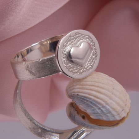 Ring mit Platte, Siegelring, Herz, Silber